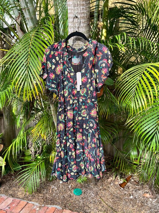 Anthropologie Dresses & Skirts - Anthropologie Mini Floral Dress Black with Red and Yellow Flowers NWT Size Small
